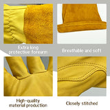 Guantes de jardinería, guantes largos de jardinería, guantes de jardín de trabajo de cuero, guantes de jardín para mujeres, guantes de jardinería para hombres, guantes de trabajo de cuero vacuno grueso y duradero. (Grande, amarillo)