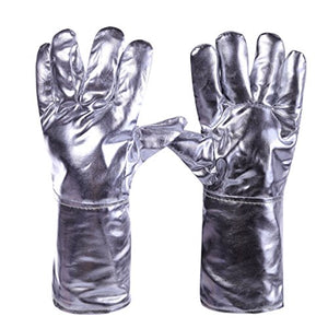 Guantes ignífugos Guantes de aluminio de alta temperatura de la capa de aluminio Radiación de defensa a prueba de calor 500 grados Protección industrial Guantes de cuero de la protección del trabajo Cinco dedos