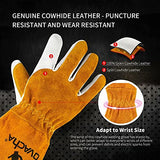 Guantes de soldadura resistentes al fuego para hombres y mujeres, guantes de soldadura ignífugos, extra largos, resistentes al calor, guantes de piel de vacuno (L)