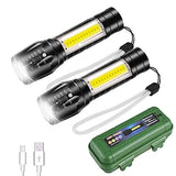 EASYTAO Linterna LED Recargable Paquete de 2, Lampara Tactica con Luz de XPE+COB Flashlight Portátil, Lampara Led con 5 Modos de Luz