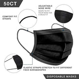 Máscara facial desechable, 50 unidades, cómodas máscaras protectoras para el hogar, oficina, viajes, 3 capas, transpirable, filtro de seguridad, antipolvo, cubierta bucal (negro)