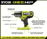 RYOBI - ONE+ HP 18V inalámbrico sin escobillas 4 modos 1/2" llave de impacto de par alto (solo herramienta) - PBLIW01B