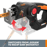 WORX WX550L 20V AXIS 2-in-1 Reciprocating Saw and Jigsaw with Orbital Mode, Variable Speed and Tool-Free Blade Change