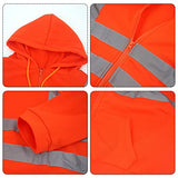 AIEOE Chaquetas reflectantes de alta visibilidad para hombre con capucha de seguridad de forro polar con capucha y bolsillos con cremallera, naranja/fiesta de bloques, X-Large