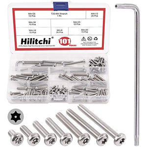 Hilitchi 100 tornillos de seguridad Torx con cabeza de botón M4 de acero inoxidable a prueba de manipulaciones con punta T20, M4 x 8/12/16/20/25/30/35 (kit surtido)