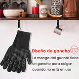 Nasjac Guantes de Barbacoa, Guantes Asador de Parrilla para Horno 1472 ℉de Silicona Guantes Cocina Aislamiento Térmico Resistente a Altas Temperaturas Antideslizantes para Cocción, Horneado, Soldadura, Corte, 13 Pulgadas (Negro)