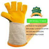 SLFC Guantes de soldadura resistentes al calor, 16 pulgadas guantes de soldadura cuero de guantes de trabajo de seguridad de cuero para barbacoa, horno, soldador Tig, jardín y manejo de animales