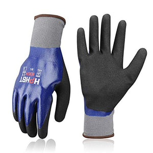 HPHST - Guantes de trabajo impermeables, 3 pares de guantes de seguridad de trabajo resistentes al aceite, guantes de jardinería con revestimiento de nitrilo para hombres y mujeres, color azul, mediano, 3 pares