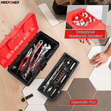 MAXPOWER Caja de herramientas de plástico de 35,5 cm con bandeja extraíble con doble bloqueo asegurado, color rojo