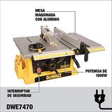 DEWALT Sierra de Mesa 10 Pulgadas 1800W con Hoja de Sierra de 60 Dientes y Guia para Cortes DWE7470