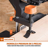 Ingletadora Evolution Power Tools R185SMS+ con corte multimaterial, bisel de 45 grados, inglete de 50 grados, guía de 210 mm, hoja incluida corta madera, plástico, metal y más (1500 W, 230 V, 185 mm)