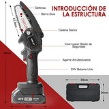 Mini Motosierra Inalámbrica de Mano de 21 V, Motosierra Eléctrica Portátil con 2 Batería Recargable, 1 Cargador y 1 Cadena, Sierra de Arbol Eléctrica para Jardinería, Agricultura y Rancho