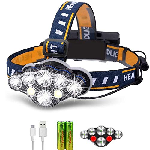 Linterna de cabeza LED, lámpara de cabeza de carga USB, recargable,  impermeable, portátil, con cable USB, lámpara de luz para correr, para  ciclismo