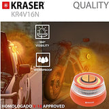 KRASER KR4V16N - Luces de emergencia para carretera, luz intermitente, luz de advertencia LED con base magnética, autónoma, compacta y ligera y linterna con colgador