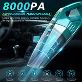 BVILY Aspiradora de Mano, Aspiradora de Mano 8000PA de succión, Aspiradora de Coche sin Cable, hasta 30 Minutos, Aspiradora de Mano seco/húmedo Recargable, Filtro*2, para hogar, Coche, Verde (EV678)