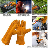 SLFC Guantes de soldadura resistentes al calor y al fuego, guantes de trabajo de seguridad de cuero de 14 pulgadas para barbacoa, horno, soldador Tig, jardín y manipulación de animales