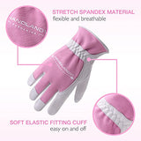 Guantes de jardinería de cuero para mujer, guantes de trabajo de cuero vacuno para mujer, guantes de jardín transpirables resistentes a los arañazos, guantes de poda de rosas para mujer (M, rosa)