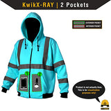 kwiksafety Clase 3 ANSI reflectante de alta visibilidad sudadera con capucha de manga larga para Seguridad Sudadera, Heavy Duty con forro polar capucha cierre aislante, dos bolsillos laterales, ANSI/Isea 107 – 2010 Nivel 3, Amarillo, Amarillo