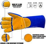 Guantes de soldadura de cuero premium | Guantes de soldadura resistentes al calor | Guantes de soldadura Mig | Horno-Grill-Chimenea-Horno-Stove-Tig-Welder-BBQ-Coal Forge Glove | 16 pulgadas de manga extra larga Kevlar Stitch