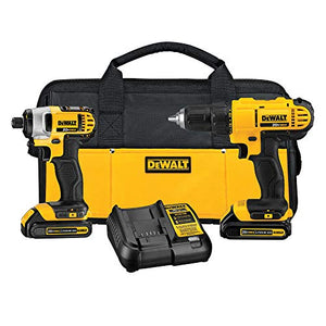 DEWALT Kit Taladro Atornillador con Llave de Impacto Inalámbrico Cargador y Bateria de Ion-Litio 20V MAX* 1.3Ah DCK240C2