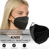 10 Cubrebocas KN95 Negros Termosellados 5 Capas Tipo Concha de Polipropileno Tres Capas Anti-Fluidos, Antibacterial, Anti-Polvo. Dos Capas SMS15. Doble Ajuste Elastico Negro. Mascarilla Tapabocas. Sellados y enviados en bolsa metalizada de Grado Alimentic