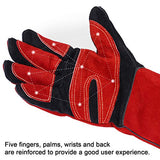 ANDELI Guantes de soldadura de forja de cuero, con costuras de Kevlar, guantes para soldador Mig/Stick/Tig/barbacoa/manejo de animales (14 pulgadas, rojo-negro)