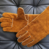 Guantes de soldadura resistentes al calor, guantes de parrilla para horno de soldador, guantes para estufa de chimenea, color marrón - 35,5 cm