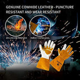 Guantes de soldadura resistentes al fuego para hombres y mujeres, guantes de soldadura ignífugos, extra largos, resistentes al calor, guantes de piel de vacuno (L)