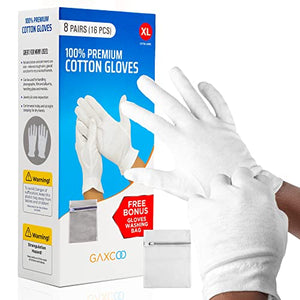 Guantes hidratantes extragrandes, XL para dormir durante la noche, inspección, tela de calidad premium, eccema, piel irritada, piel irritada, terapia de spa (100% algodón, 8 unidades)