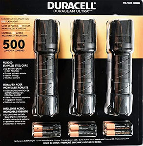 Duracell Ultra - Linterna de aluminio de 550 lúmenes, 12 pilas AAA incluidas (paquete de 3)