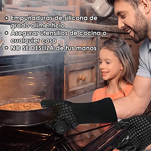 DEYAN - Guantes de cocina resistentes al calor, guantes de horno  antideslizantes de silicona para cocina, 1472 ℉, guantes de cocina al aire  libre para