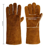 Guantes de soldadura resistentes al calor, guantes de parrilla para horno de soldador, guantes para estufa de chimenea, color marrón - 35,5 cm