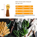 Guantes de jardinería, guantelete de protección larga para mujeres y hombres, guantes largos de cuero vacuno gruesos duraderos, poda de cactus rosa y arbustos espinosos (dorado, grande)