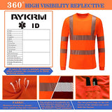 AYKRM Camisas de trabajo de construcción de manga larga de alta visibilidad, ropa de trabajo de clase 3, camisa de alta visibilidad, naranja/fiesta de bloques, XX-Large