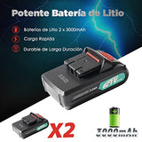 Juego de Taladro Eléctrico Inalámbrico con Dos Baterías de Litio de 3.0Ah, LED Incorporado, 2 Velocidades Variables de 3/8'', Impacto de Mandril sin Llave, 25 + 1 Embrague, Cargador Rápido para Mejoras en el Hogar y Proyectos de Bricolaje, 29 Piezas