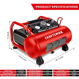 Compresor de aire Craftsman, 3 galones 1,5 HP Max 155 psi, sin aceite, portátil, rojo - CMXECXA0200341