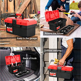 MAXPOWER Caja de herramientas de plástico de 35,5 cm con bandeja extraíble con doble bloqueo asegurado, color rojo