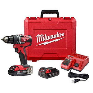 Milwaukee 2801-22CT M18 18 voltios de iones de litio sin escobillas, kit de taladro/destornillador compacto de 1/2 pulgada con 2 baterías de 2.0 Ah, cargador y funda (sin embalaje al por menor)