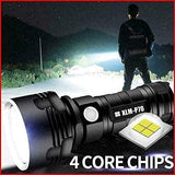 XLM-P70 Linterna LED, 30000-10000 lúmenes, 3 modos de alto brillo, la más potente linterna LED Xlm-P70 de 50 W, linterna recargable por USB, para camping al aire libre (batería doble, 50W-P70)