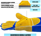 Guantes de soldadura de cuero premium | Guantes de soldadura resistentes al calor | Guantes de soldadura Mig | Horno-Grill-Chimenea-Horno-Stove-Tig-Welder-BBQ-Coal Forge Glove | 16 pulgadas de manga extra larga Kevlar Stitch