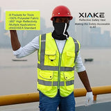 XIAKE SAFETY - Chaleco de seguridad de alta visibilidad clase 2 con bolsillos y cierre, norma ANSI/ISEA amarillo