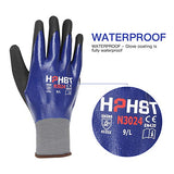 HPHST - Guantes de trabajo impermeables, 3 pares de guantes de seguridad de trabajo resistentes al aceite, guantes de jardinería con revestimiento de nitrilo para hombres y mujeres, color azul, mediano, 3 pares