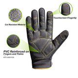 HANDLANDY Guantes de trabajo resistentes para hombre, corte 6 guantes de trabajo de protección contra impactos de seguridad, guantes mecánicos de pantalla táctil (mediano, amarillo)