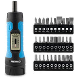 Neiko 10574A 1/4 ”Torque de transmisión Llave de destornillador Juego de destornillador | 30 piezas de S2 Steel Philips, Hex, Slotted y Torx Bits | Rango de ajuste de torque de 10 a 60 pulgadas