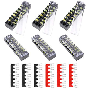 Hilitchi 12 tiras de terminales de doble fila de tornillo de 600 V 15 A 7 posiciones y 400 V 10 A 12 posiciones rojo/negro preaisladas