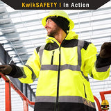 KwikSafety Agent y Galaxy SoftShell Chaqueta de seguridad clase 3 de alta visibilidad estándar y patrón premium | S a 3XL, Galaxy - Ribete reflectante de alta calidad y bolsillo para brazo de identificación, 1 unidad, Large