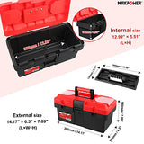 MAXPOWER Caja de herramientas de plástico de 35,5 cm con bandeja extraíble con doble bloqueo asegurado, color rojo