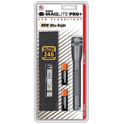 Maglite Mini PRO+ LED 2-Cell AA Gray Flashlight with Holster