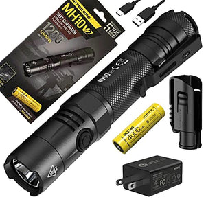 Nitecore MH10 V2 - Linterna recargable tipo C de 1200 lúmenes con cargador de pared Eco-Sensa USB rápido de 3 amperios