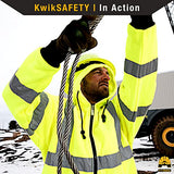 kwiksafety Clase 3 ANSI reflectante de alta visibilidad sudadera con capucha de manga larga para Seguridad Sudadera, Heavy Duty con forro polar capucha cierre aislante, dos bolsillos laterales, ANSI/Isea 107 – 2010 Nivel 3, Amarillo, Amarillo